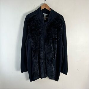 Catherines Black Zipped Faux Fur Front Plush Jacket Cardigan Sweater 2X 22/24